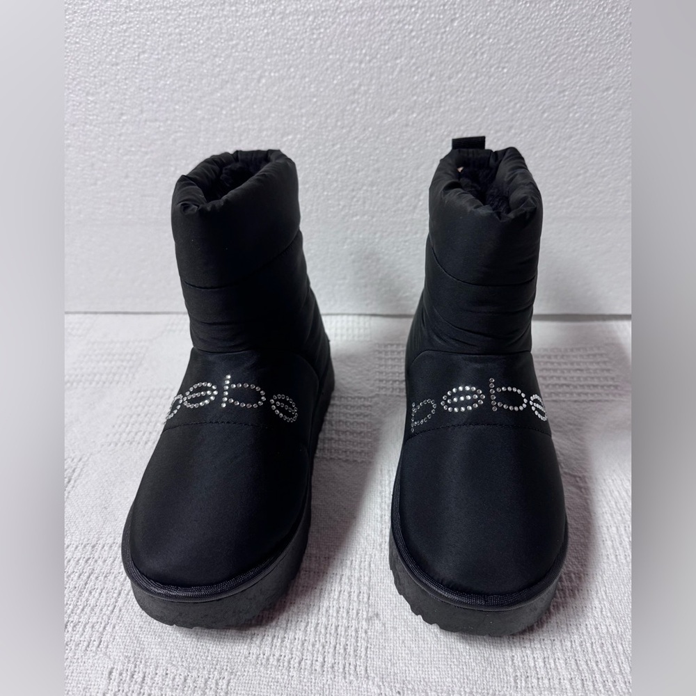 bebe Girls Black Puffer Winter Boots with Crystal Logo Sizes 1-2-3 - Picture 1 of 11